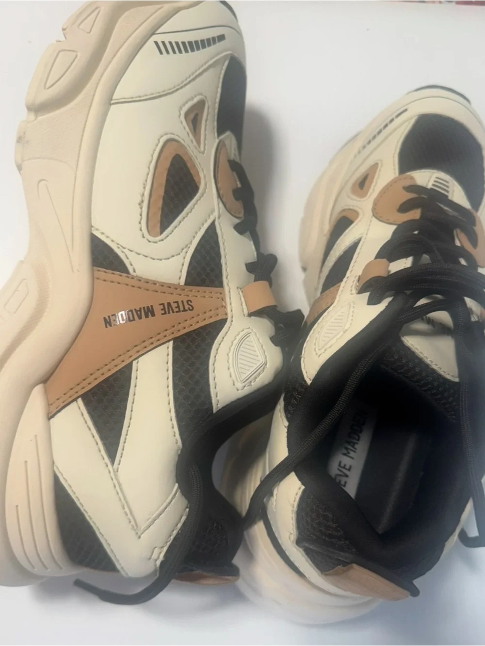 Steve Madden Women’s Black, Cream & Tan Chunky Sneakers